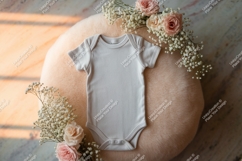 White baby bodysuit with floral accents mockup Product Image 1