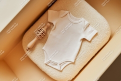 Baby onesie with a wooden rattle prop mockup Product Image 1