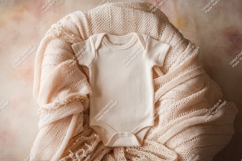 Baby onesie with a knitted blanket prop mockup Product Image 1