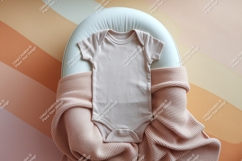 Baby bodysuit on a chair with blanket mockup Product Image 1