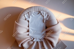 Baby onesie on a pillow with a blanket mockup Product Image 1