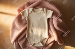 Baby bodysuit on a soft peach blanket mockup Product Image 1