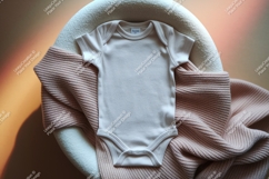 Baby bodysuit on a beige blanket mockup Product Image 1