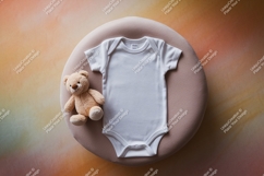 White baby onesie with teddy bear mockup Product Image 1