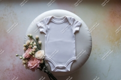 Baby onesie with roses on cushion mockup Product Image 1