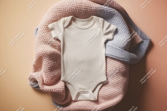 Baby bodysuit on a knitted blanket mockup mockup Product Image 1
