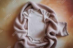 Baby bodysuit on a knitted blanket mockup Product Image 1