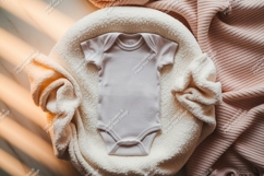 Baby onesie on a fluffy blanket mockup Product Image 1