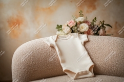 Baby onesie with floral bouquet mockup Product Image 1
