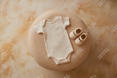 A baby onesie with shoes on cushion mockup Product Image 1