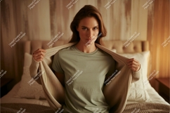 Woman wearing t shirt and cardigan image Product Image 1