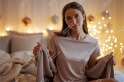 Woman cozy blanket lights soft Product Image 1