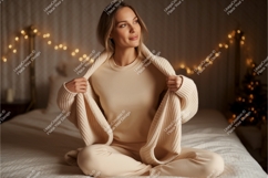 Woman wearing cozy loungewear comfortable relaxed Product Image 1