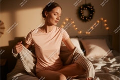 Woman wearing peach t shirt cozy sweater Product Image 1