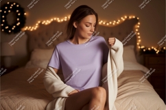 Woman wearing lavender t-shirt mockup Product Image 1