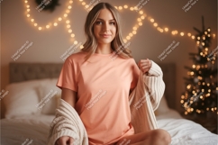 Woman peach t shirt cozy mockup Product Image 1