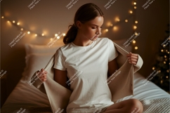 Woman wearing white t-shirt mockup cozy Product Image 1