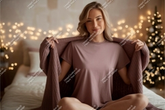 Woman Cozy T Shirt Mockup t-shirt blanket Product Image 1