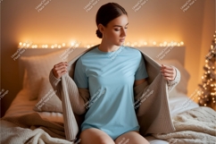 Woman wearing light blue t shirt mockup Product Image 1