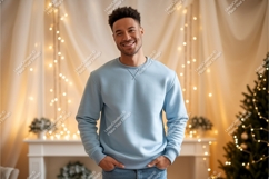 Man wearing light blue crewneck sweatshirt casual Product Image 1