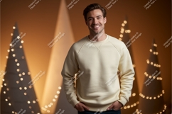 Smiling man wearing cream sweatshirt raglan Product Image 1