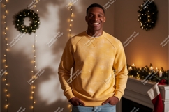 Man wearing yellow sweatshirt mockup christmas Product Image 1
