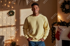 Man wearing yellow sweatshirt mockup casual Product Image 1