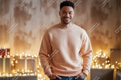 Man wearing peach sweatshirt mockup casual Product Image 1