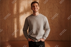 Young man grey sweatshirt mockup casual Product Image 1