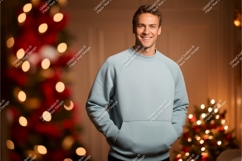 Man wearing light blue sweatshirt mockup casual Product Image 1