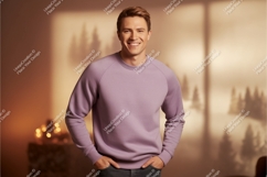 Man wearing purple sweatshirt casual clothing Product Image 1