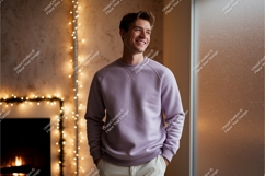 Smiling man wearing lavender sweatshirt mockup Product Image 1