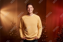 Man wearing yellow sweatshirt festive background christmas Product Image 1