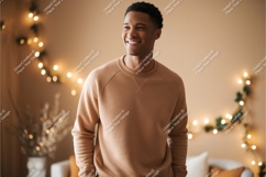 Man wearing tan sweatshirt mockup casual Product Image 1