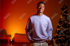 Smiling man wearing lavender sweatshirt white Product Image 1