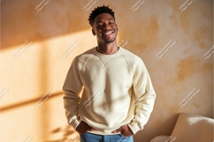 Man wearing cream sweatshirt casual clothing Product Image 1