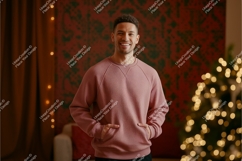 Man wearing pink textured sweatshirt happy Product Image 1