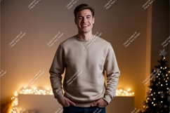 Young man wearing beige sweatshirt smiling casual Product Image 1