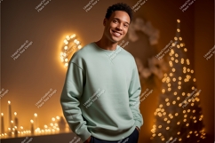 Man wearing light green sweatshirt with Christmas tree Product Image 1