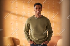 Man wearing olive green sweatshirt casual Product Image 1