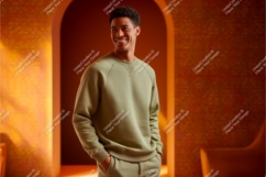 Man wearing green sweatshirt and pants Product Image 1