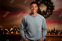 Man wearing grey sweatshirt festive background image Product Image 1