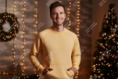 Man wearing yellow sweatshirt mockup christmas Product Image 1
