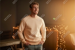 Smiling man wearing peach sweatshirt casual Product Image 1