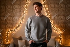 Man wearing grey sweatshirt with festive lights image Product Image 1