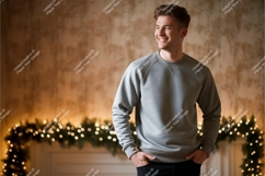 Smiling man wearing grey sweatshirt mockup image Product Image 1