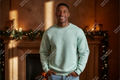 Man wearing light blue sweatshirt mockup casual Product Image 1