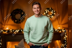 Man wearing mint green sweatshirt indoors image Product Image 1