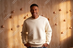 Man wearing cream sweatshirt mockup holiday Product Image 1