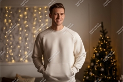 Man wearing cream sweatshirt with festive background Product Image 1
